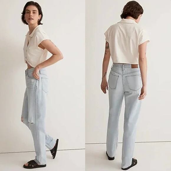 NWT Madewell The Slouchy Boyjean Distressed Wrightlane Light Wash Size: 28 - Picture 1 of 9